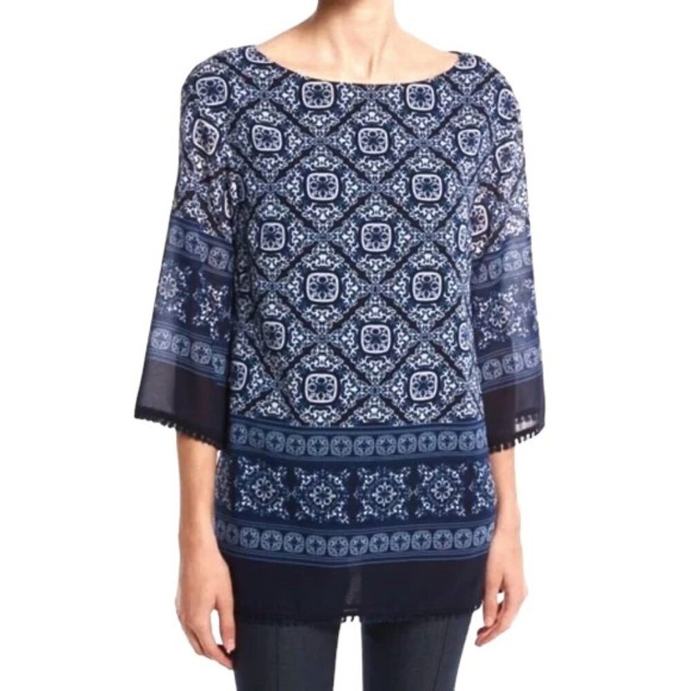St. John • NWT ~ Jaipur Tile Print Luxe Silk Blend Tunic || XL